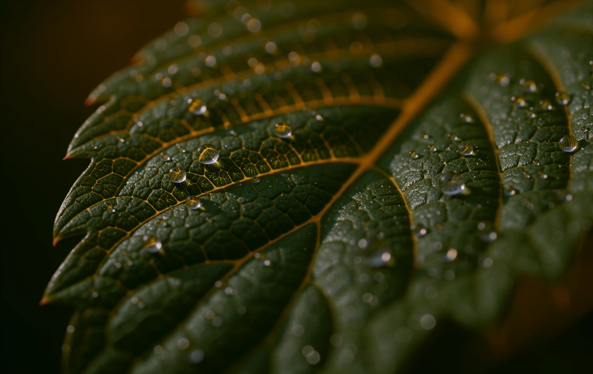 Makro detail listu s rosou